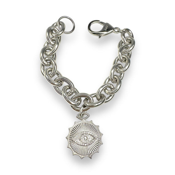 white gold evil eye bracelet charm chunky chain bracelet