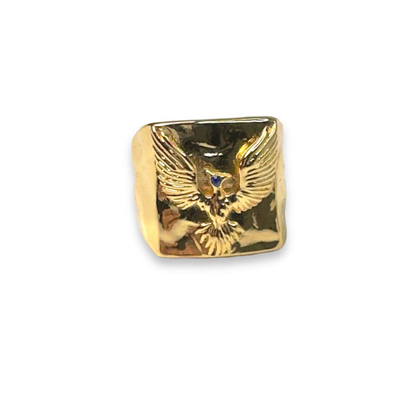 phoenix rising blue saphire stone ring in yellow gold jagged halo jewelry