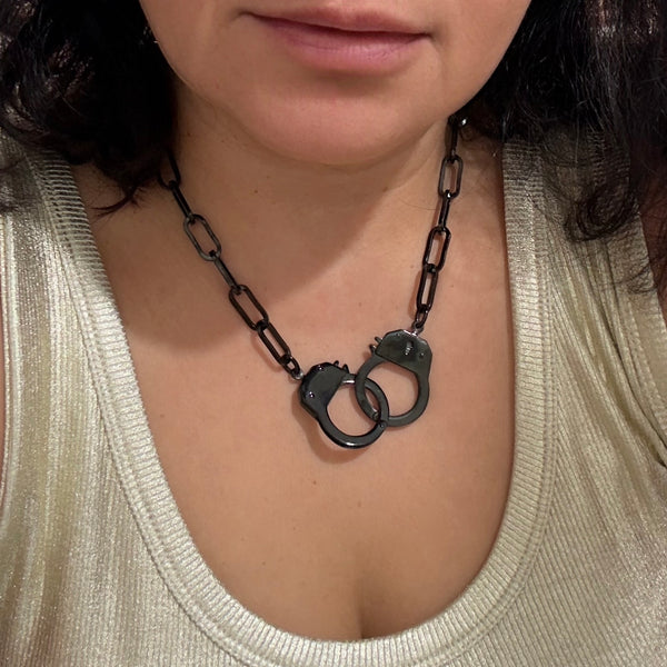 black rhodium handcuff necklace gold tank top