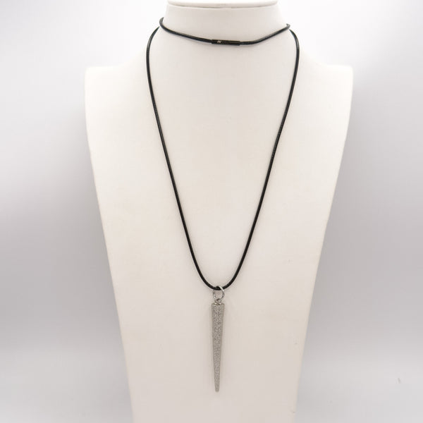 Silver spike pendant on display bust – edgy minimalist necklace by Jagged Halo Jewelry