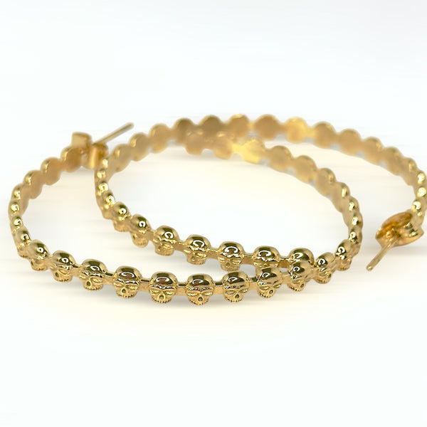 eternity skull yellow gold hoop earrings by jagged halo jewelry
