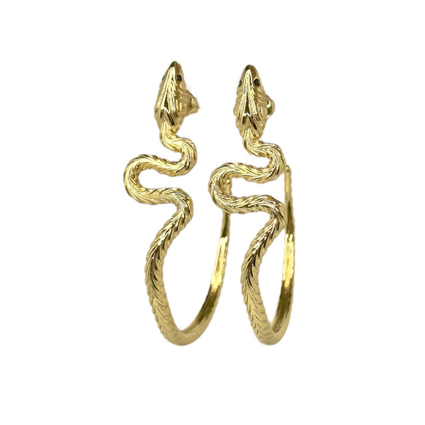 yellow gold reputation snake hoop earrings inspired by taylor swift by jagged halo jewelry