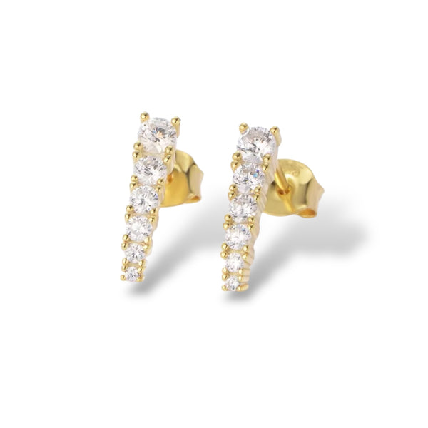 yellow gold spike diamond stud earrings against white background jagged halo jewelry