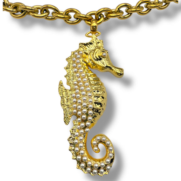 Seahorse pendant gold chain necklace
