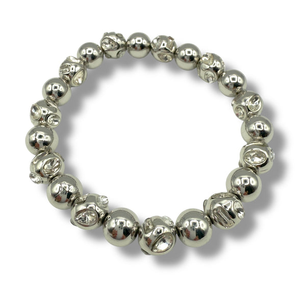 Silver beaded bracelet on a white background