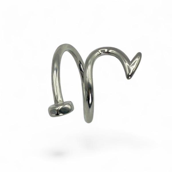 Metallic spiral earring on a white background