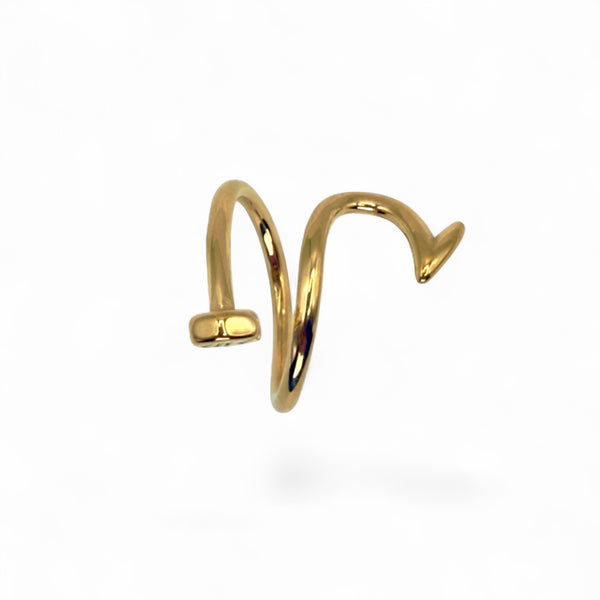 Gold spiral earring on a white background