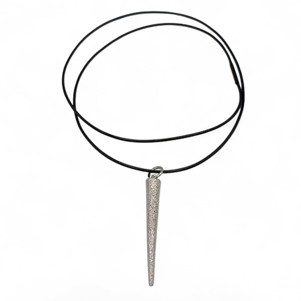 Silver spike pendant necklace on faux leather cord – minimalist unisex design by Jagged Halo Jewelry