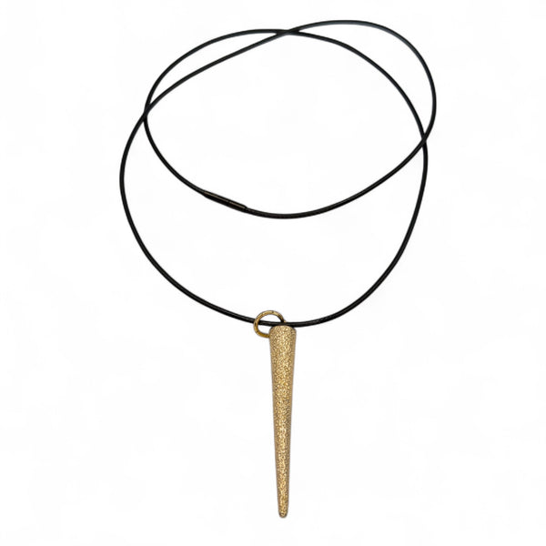 Gold-filled spike pendant necklace on black faux leather cord – The Benson Necklace by Jagged Halo Jewelry