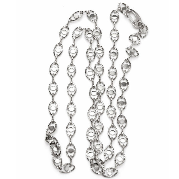 Silver chain necklace on a white background