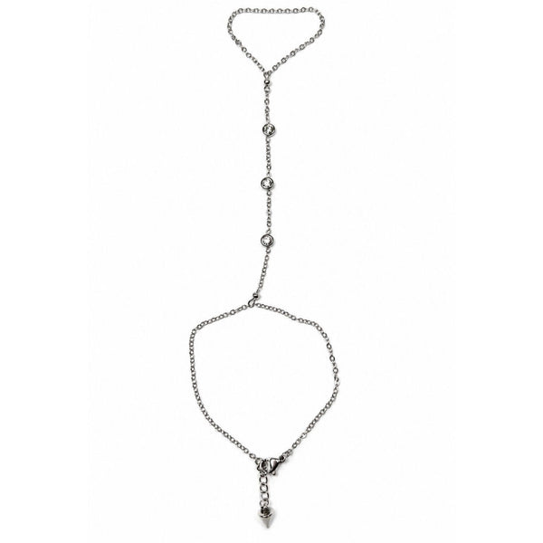 Silver Margot Crystal Hand Chain with three bezel-set CZ stones on a white background