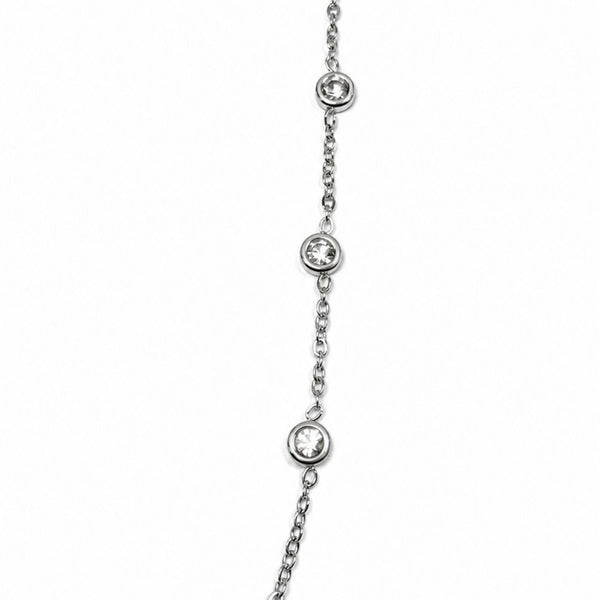 Close-up of silver Margot Crystal Hand Chain with round bezel-set CZ stones