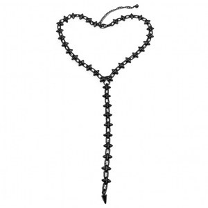 Black chain necklace with a heart-shaped clasp on a white background
