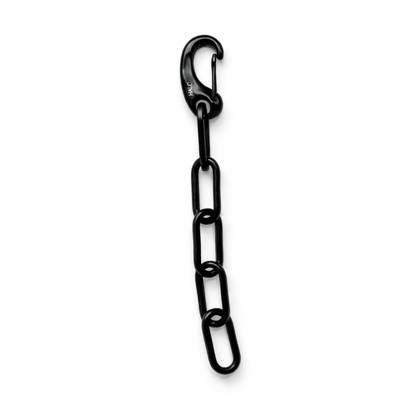 Black chain with a hook on a white background