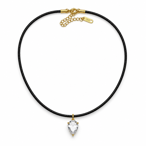 pear shaped cz pendant on a faux leather black cord