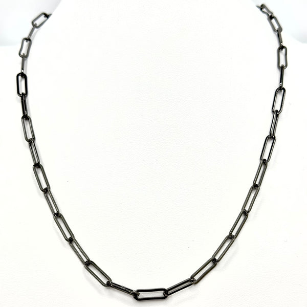 black rhodium plated paper clip chain by jagged halo jewelry 