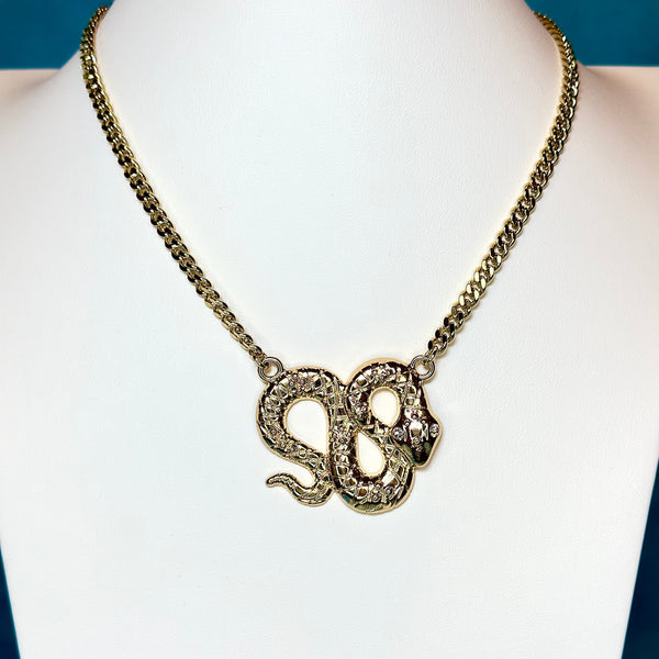 yellow gold filled large serpent snake pendant necklace 