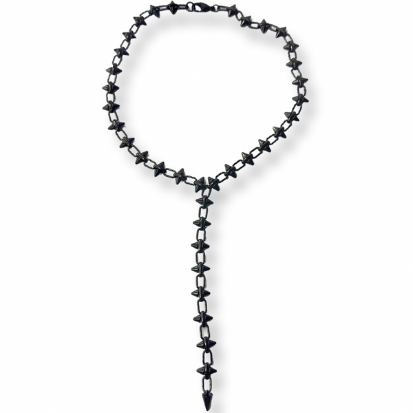 lariat y shaped barbed wire chain necklace in  black rhodium plating