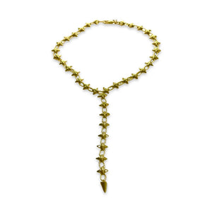 lariat y shaped barbed wire chain necklace in yellow gold