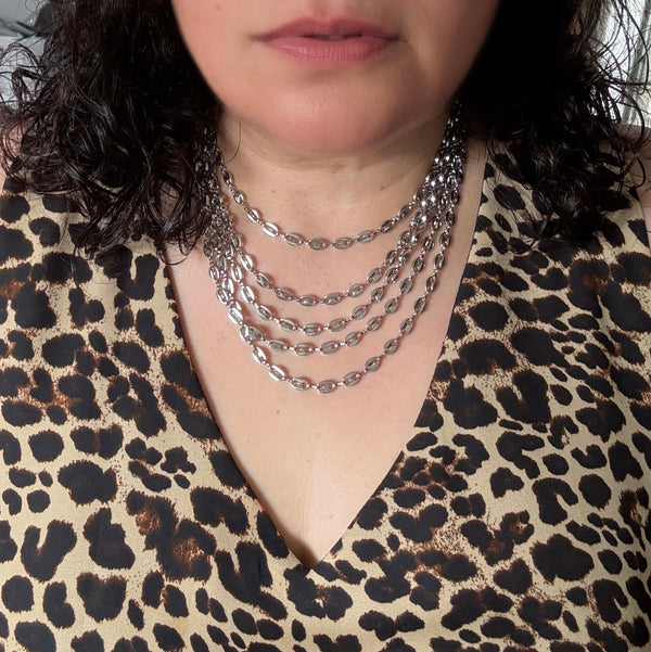 v-neck leopard print tank top multi layer chain