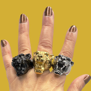 panther ring in black yellow gold and silver by jagged halo jewelry 