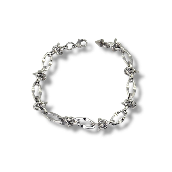 Silver chain bracelet on a white background