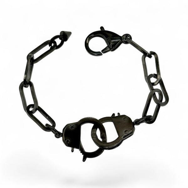 Black chain with handcuffs on a white background