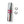 Silver cylindrical container with pink top and two black rings on a white background