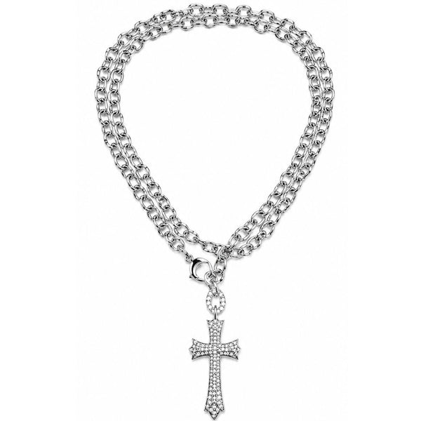 chunky long chain with cz cross pendant on a white background