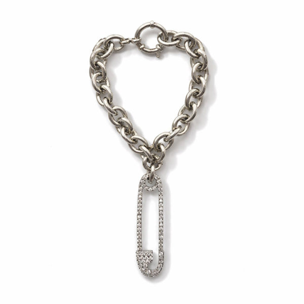 Silver chain bracelet with a pendant on a white background