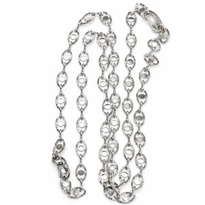 Silver chain necklace on a white background