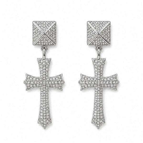 Rhodium plated crystal cross statement earrings by Jagged Halo Jewelry
