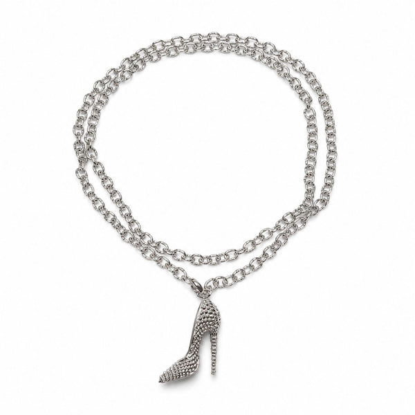 I’M BAD stiletto heel convertible necklace styled on a model
