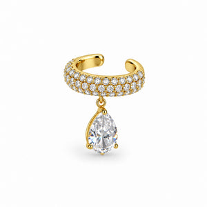 Bombshell pear-shaped CZ drop ear cuff by Jagged Halo Jewelry