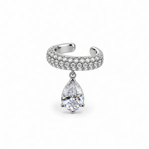 Bombshell pear-shaped CZ drop ear cuff by Jagged Halo Jewelry