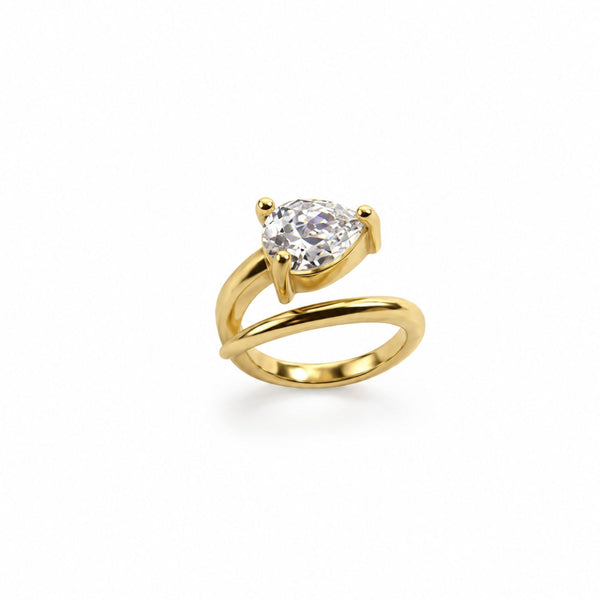 Bombshell pear-shaped CZ adjustable pinky ring by Jagged Halo Jewelry