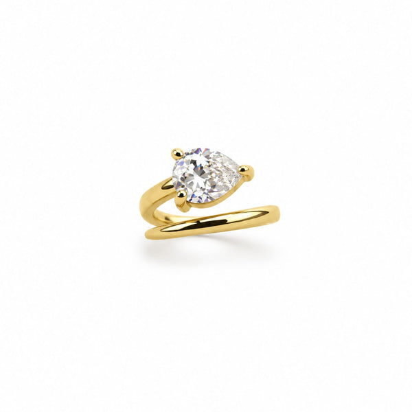Bombshell pear-shaped CZ adjustable pinky ring by Jagged Halo Jewelry