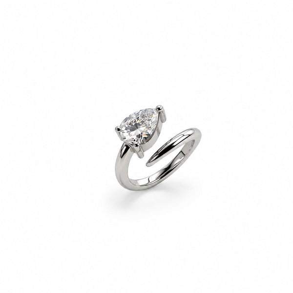 Bombshell pear-shaped CZ adjustable pinky ring by Jagged Halo Jewelry