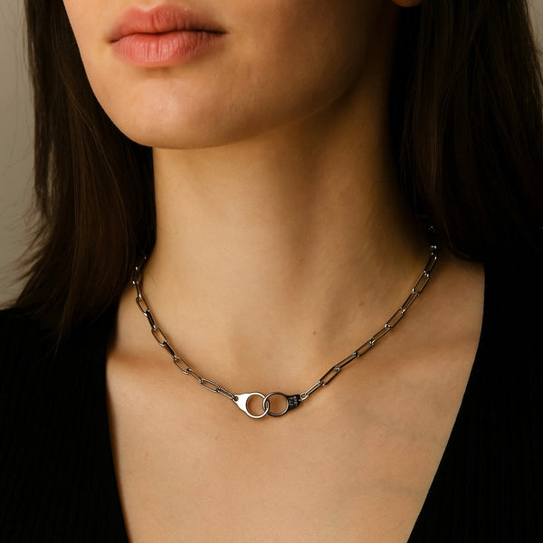 baby bond necklace white gold on brunette model