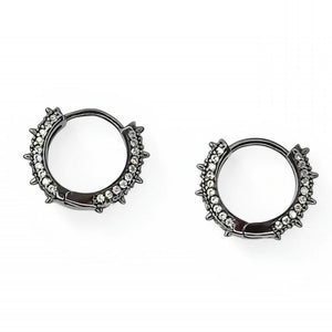 Pair of hoop earrings with decorative elements on a white background