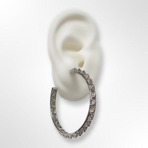 lightweight hoop earrings with studs and crystals in silver