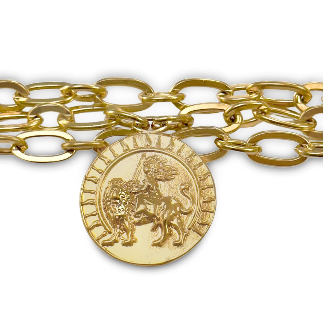 Garnet and Tiger's Eye Bracelet with a Lion's Head Charm – Ouen อ้วน Designs